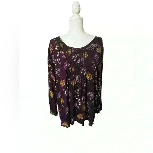 Daniel Rainn Floral Pleated Blouse - XXL, Purple, Elegant, Comfortable, Stylish - Picture 1 of 5